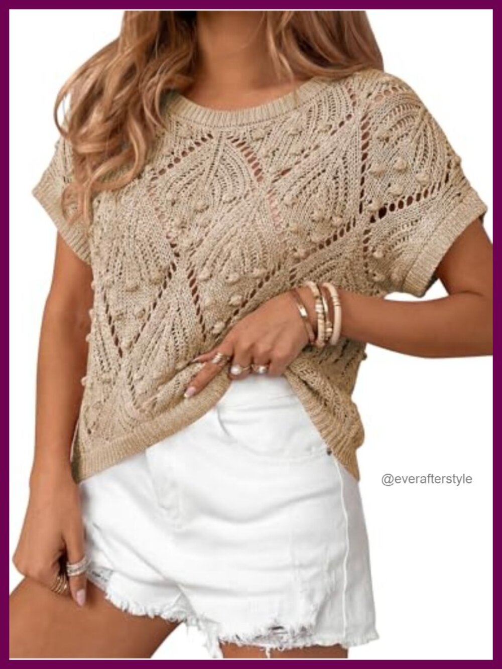 Crochet Short Sleeve Sweater Women's Boho Knit Pullover Cute Summer Sweaters
